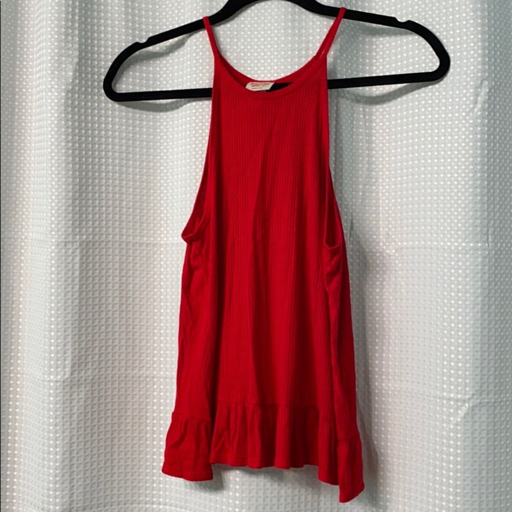 Red ruffled tank